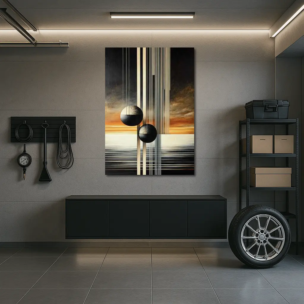 Abstract Geometric Spheres Sunset Sky Art – Wall Art