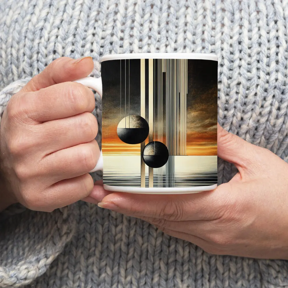 Abstract Geometric Spheres Sunset Sky Art – Mugs
