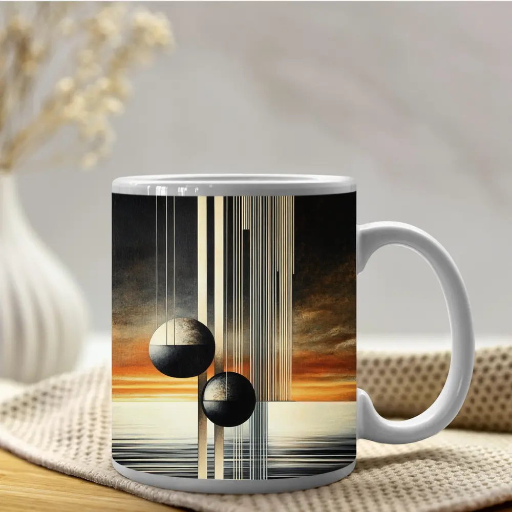 Abstract Geometric Spheres Sunset Sky Art – Mugs