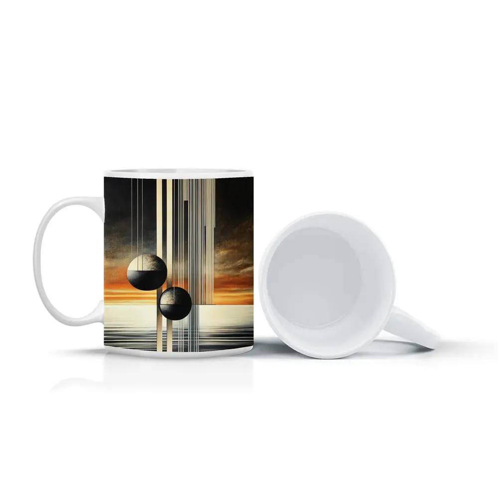 Abstract Geometric Spheres Sunset Sky Art – Mugs