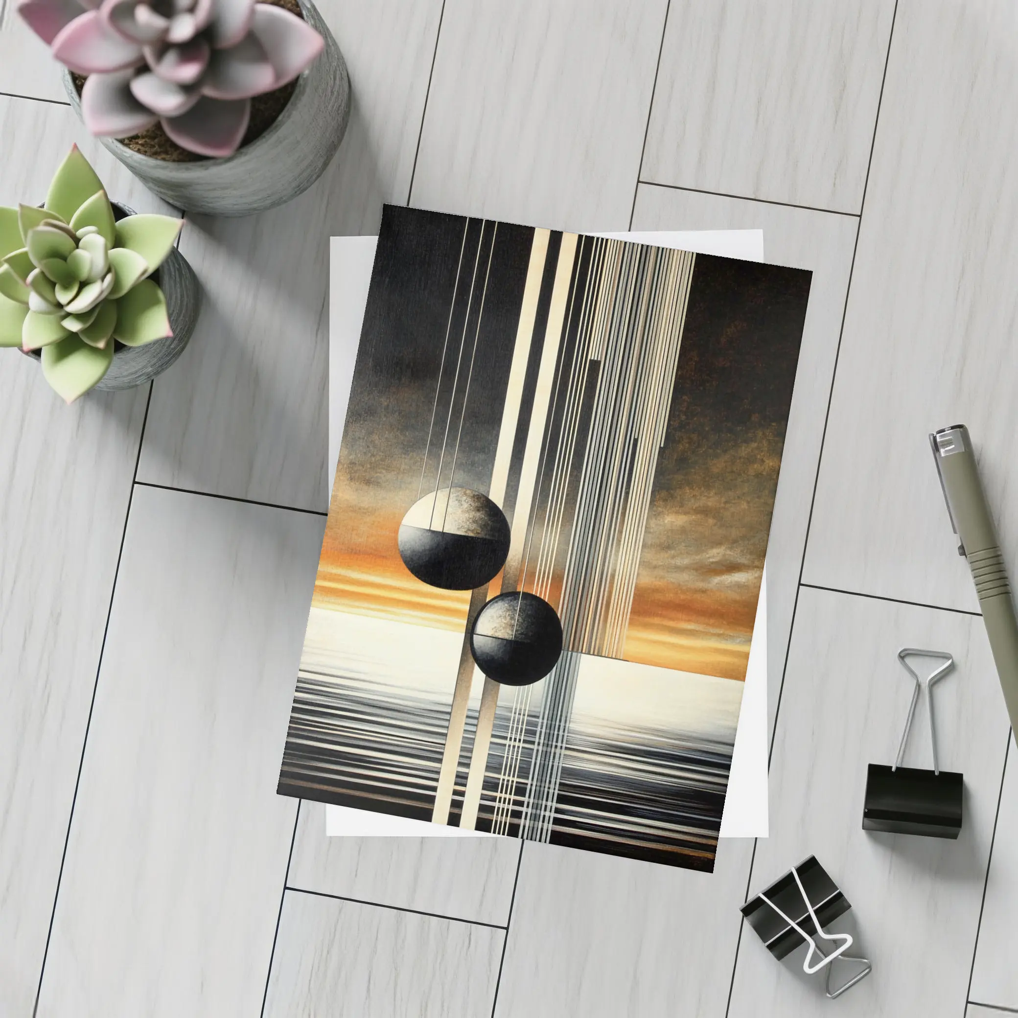 Abstract Geometric Spheres Sunset Sky Art – Postcards