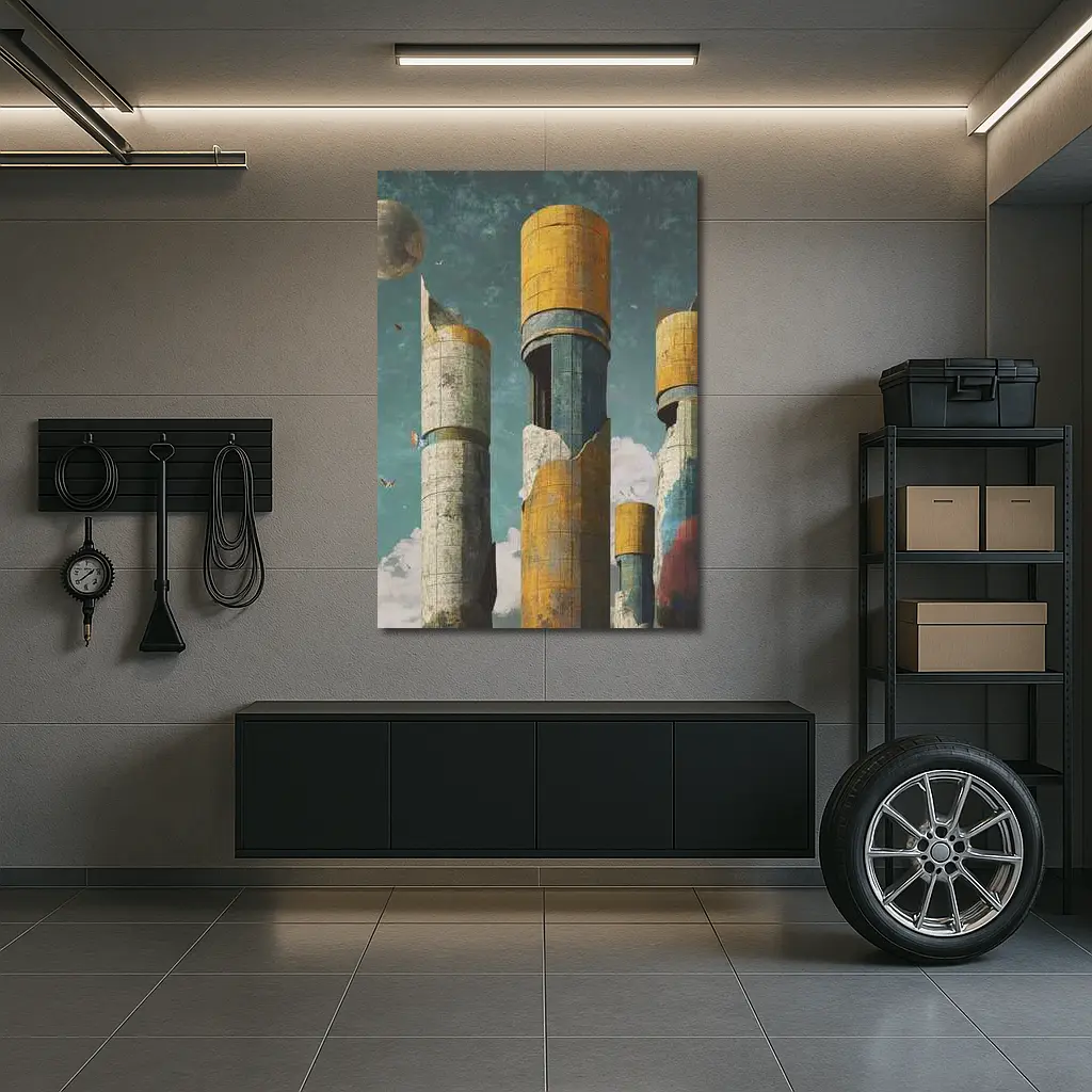 Brutalist Towers Surreal Sky Abstract Art – Wall Art