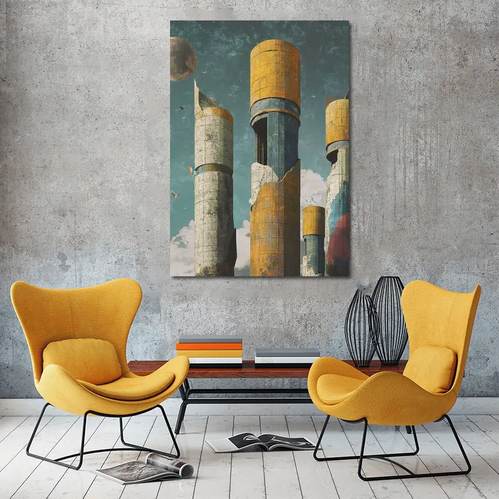Brutalist Towers Surreal Sky Abstract Art – Wall Art