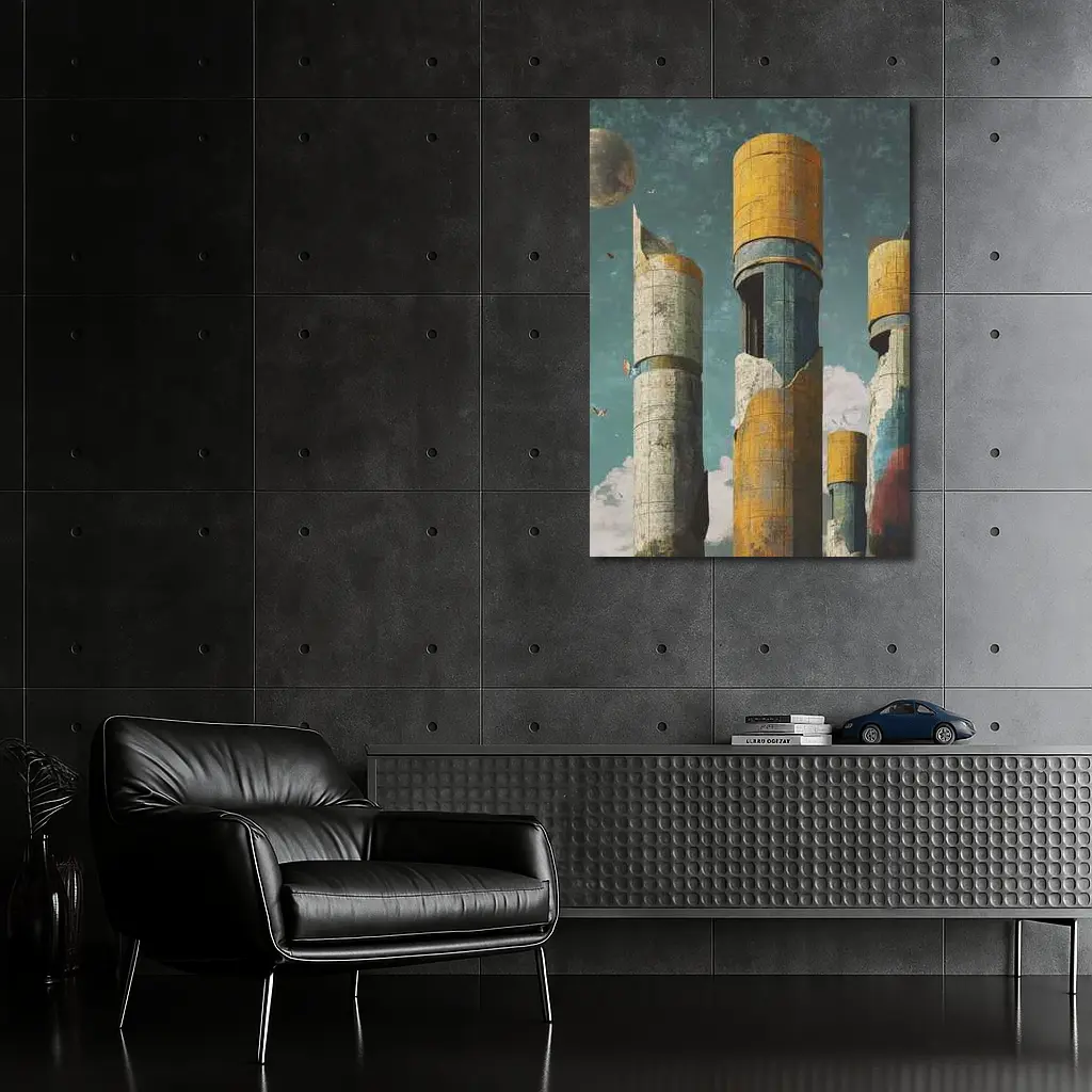 Brutalist Towers Surreal Sky Abstract Art – Wall Art
