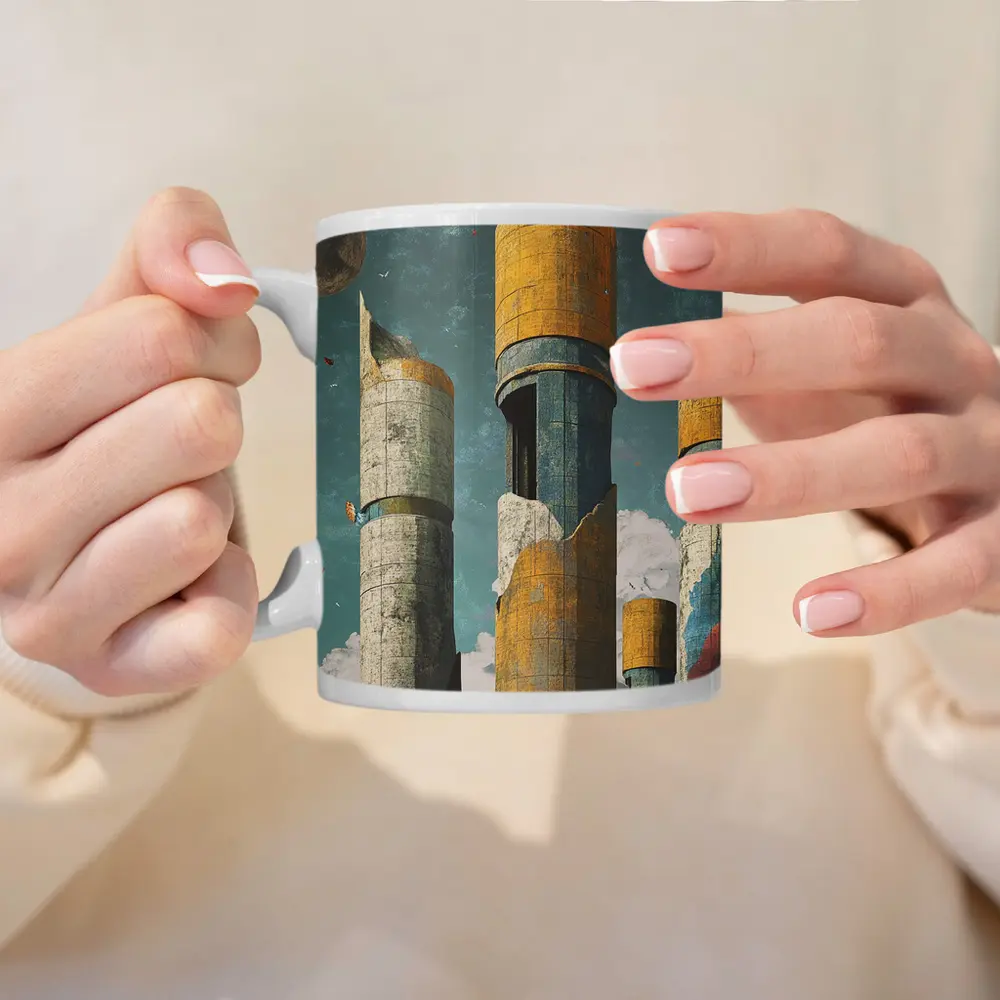 Brutalist Towers Surreal Sky Abstract Art – Mugs