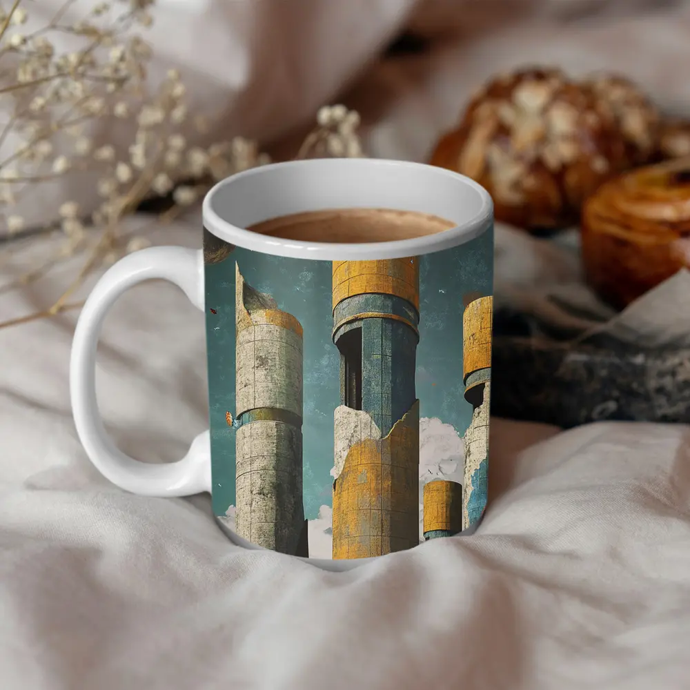 Brutalist Towers Surreal Sky Abstract Art – Mugs