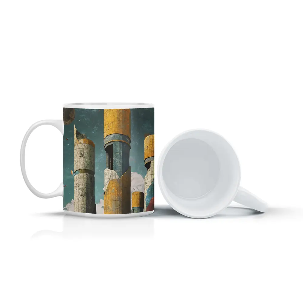 Brutalist Towers Surreal Sky Abstract Art – Mugs