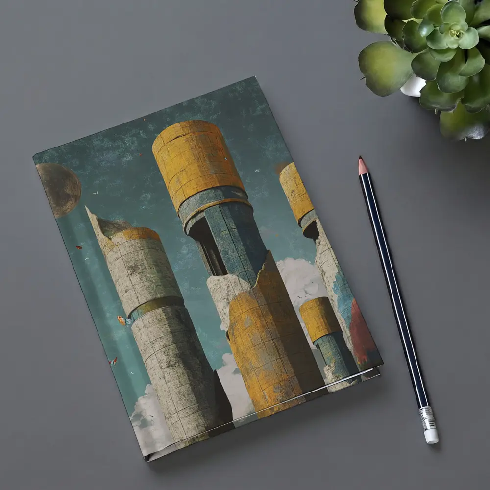 Brutalist Towers Surreal Sky Abstract Art – Notebooks
