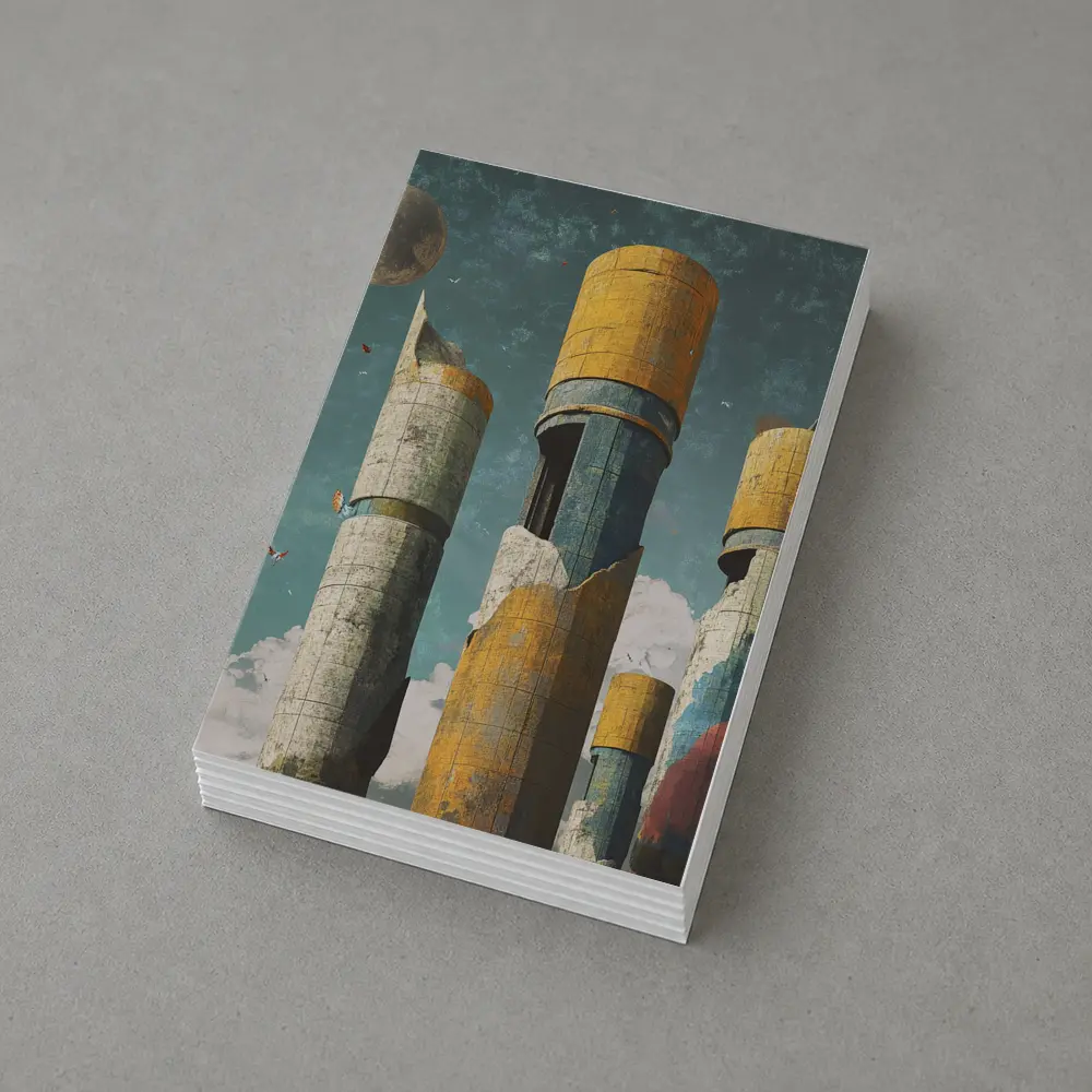 Brutalist Towers Surreal Sky Abstract Art – Postcards