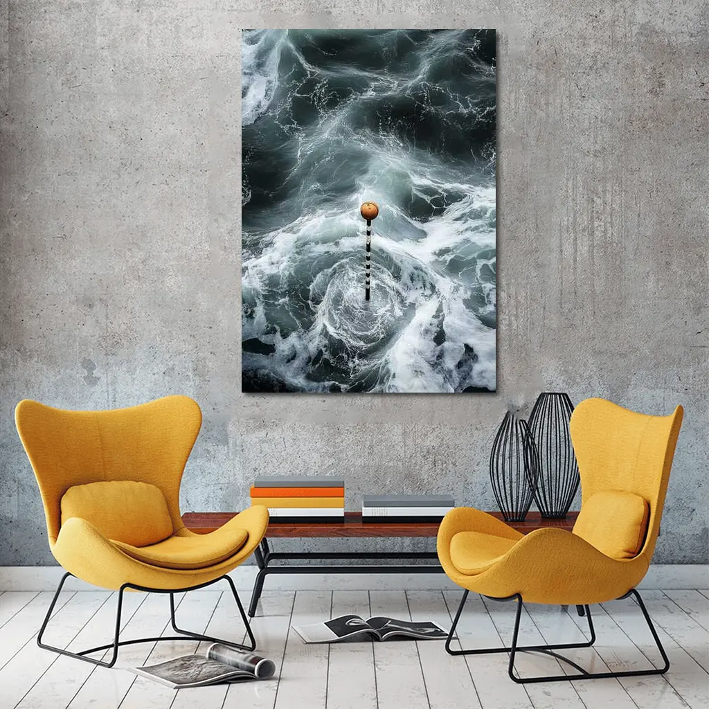 Ocean Buoy Swirling Dark Stormy Waves – Wall Art