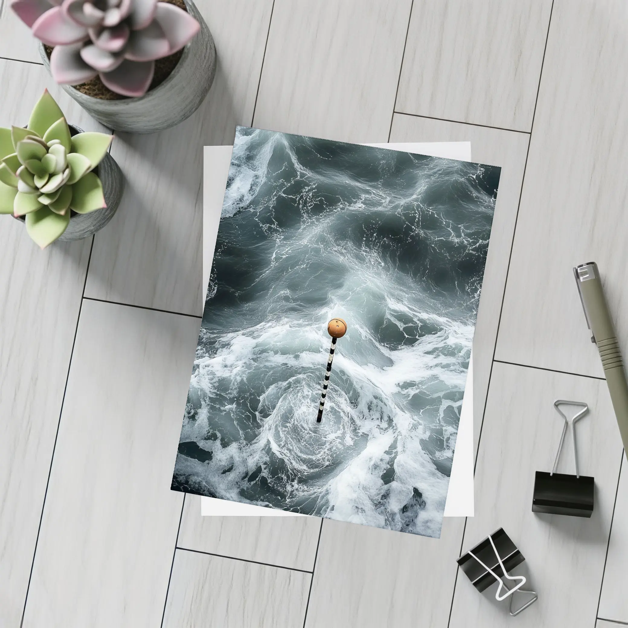 Ocean Buoy Swirling Dark Stormy Waves – Postcards