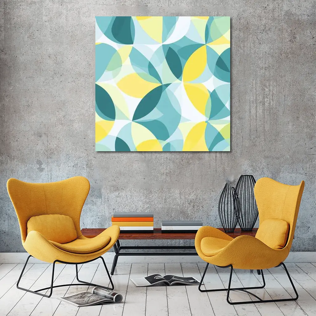 Teal Yellow Overlapping Circles Geometric Pattern – Wall Art