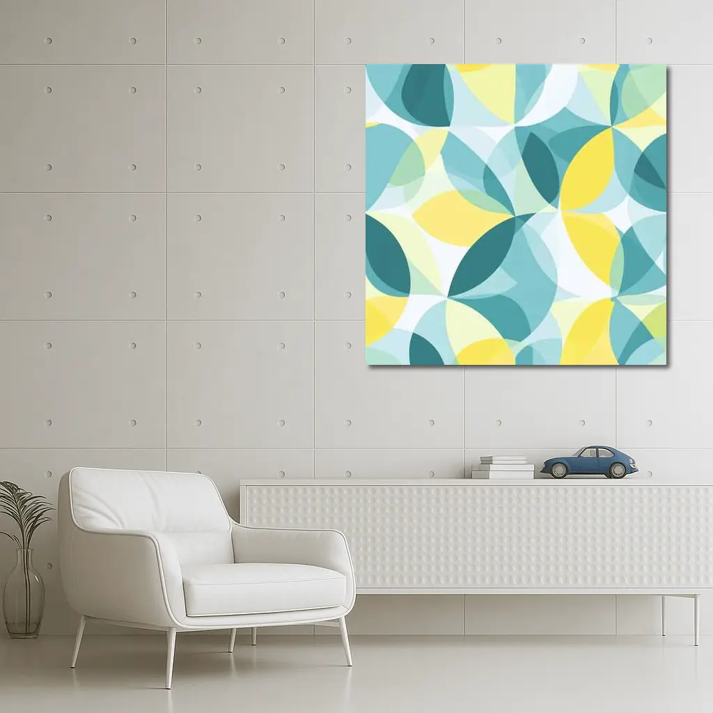 Teal Yellow Overlapping Circles Geometric Pattern – Wall Art