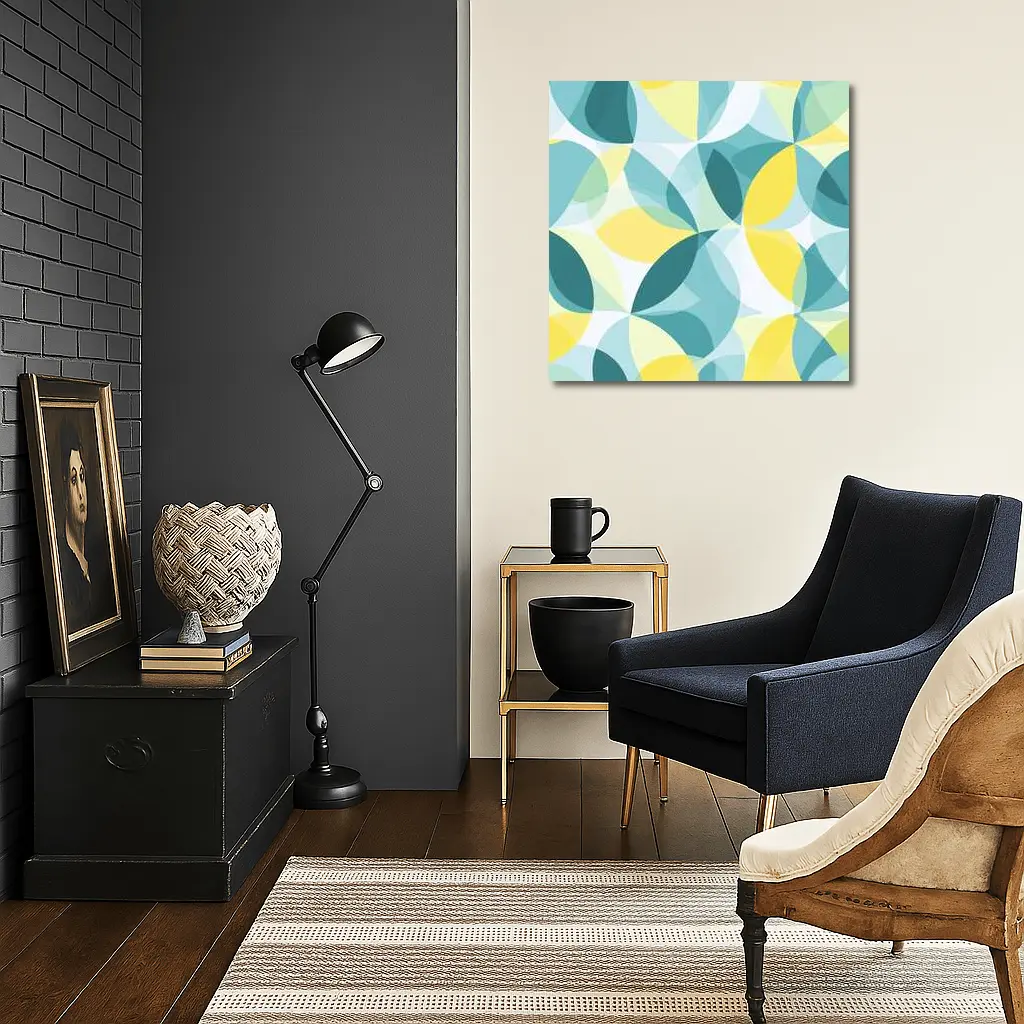 Teal Yellow Overlapping Circles Geometric Pattern – Wall Art