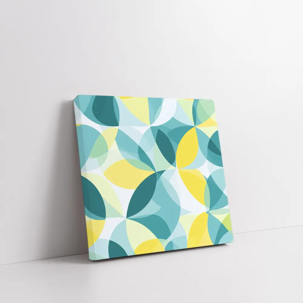 Teal Yellow Overlapping Circles Geometric Pattern – Wall Art