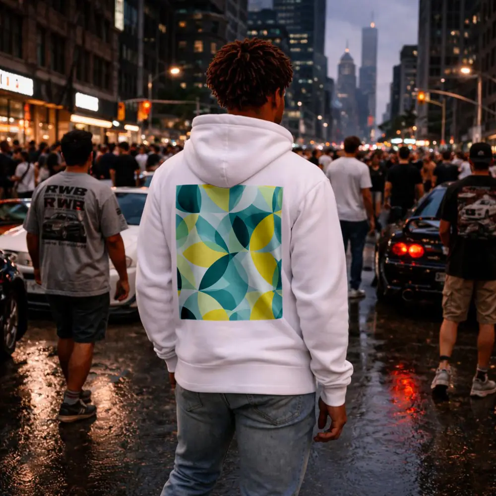 Teal Yellow Overlapping Circles Geometric Pattern – Hoodies