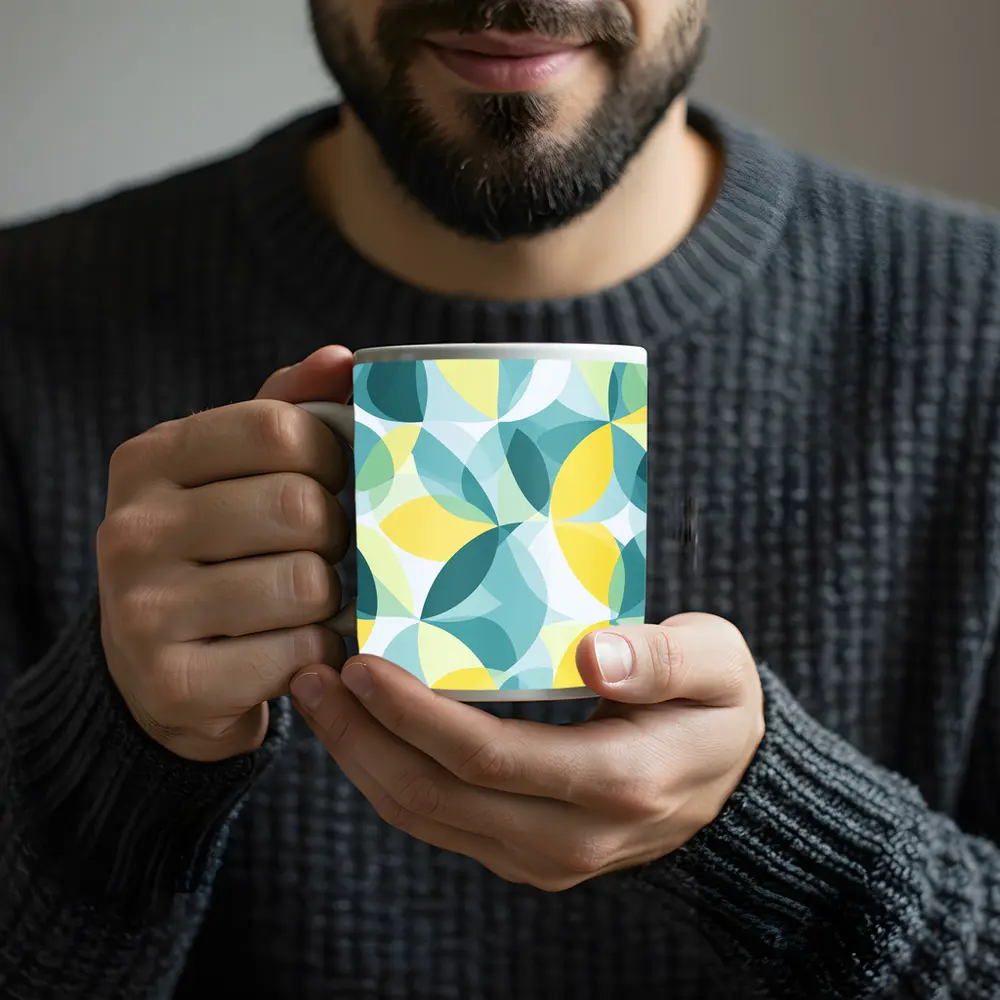 Teal Yellow Overlapping Circles Geometric Pattern – Mugs