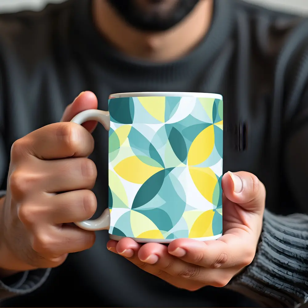 Teal Yellow Overlapping Circles Geometric Pattern – Mugs