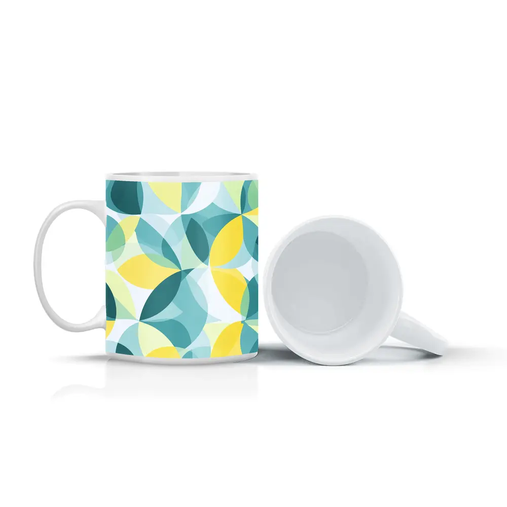 Teal Yellow Overlapping Circles Geometric Pattern – Mugs