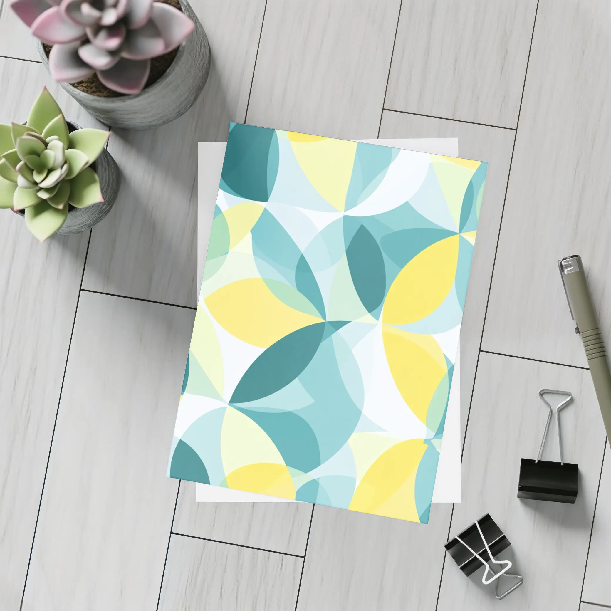 Teal Yellow Overlapping Circles Geometric Pattern – Postcards