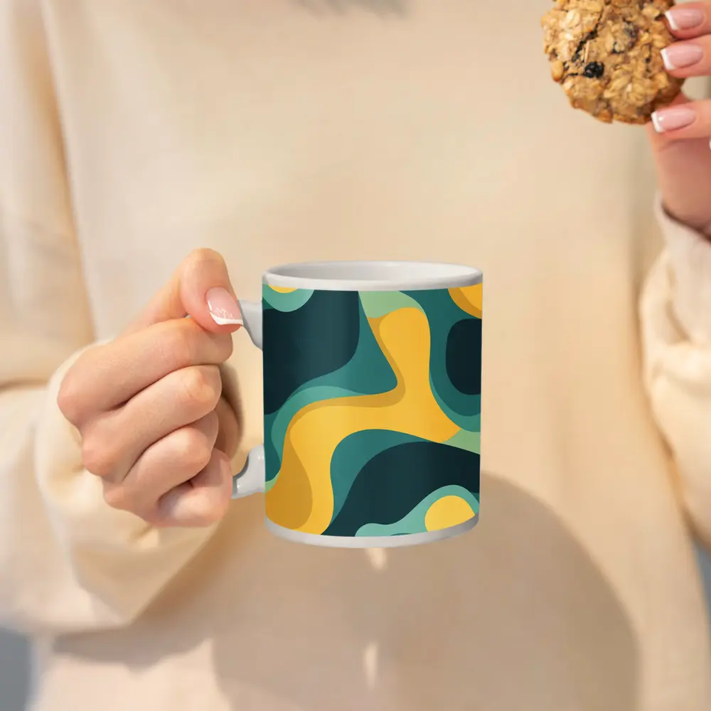 Teal and Yellow Abstract Wavy Organic Shapes – Mugs
