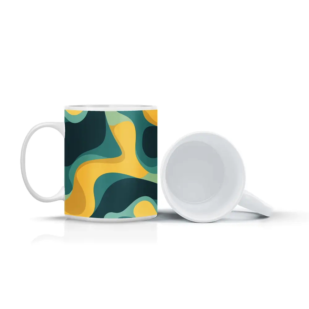 Teal and Yellow Abstract Wavy Organic Shapes – Mugs