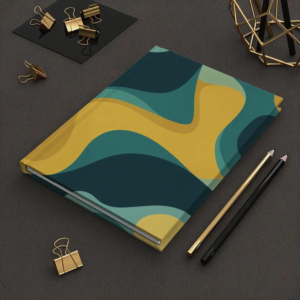 Teal and Yellow Abstract Wavy Organic Shapes – Notebooks