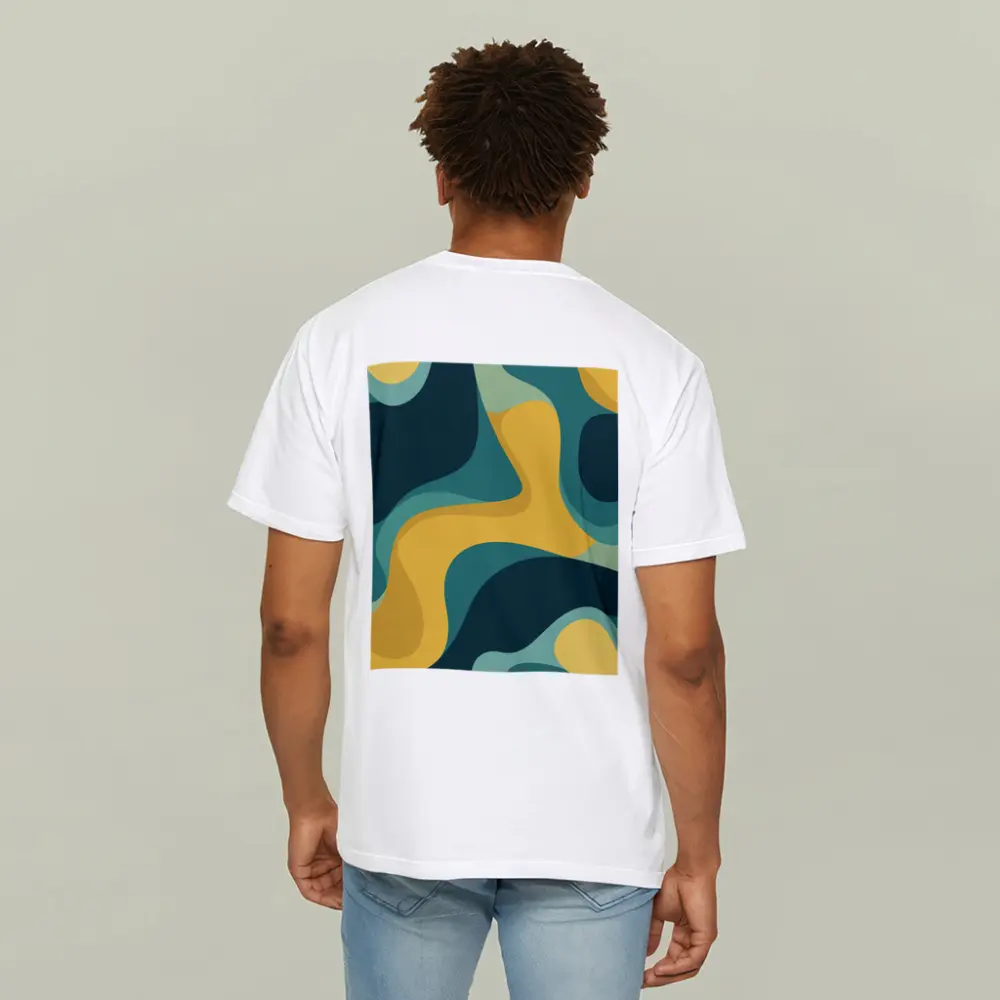 Teal and Yellow Abstract Wavy Organic Shapes – T-Shirts