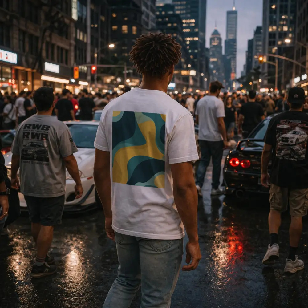 Teal and Yellow Abstract Wavy Organic Shapes – T-Shirts