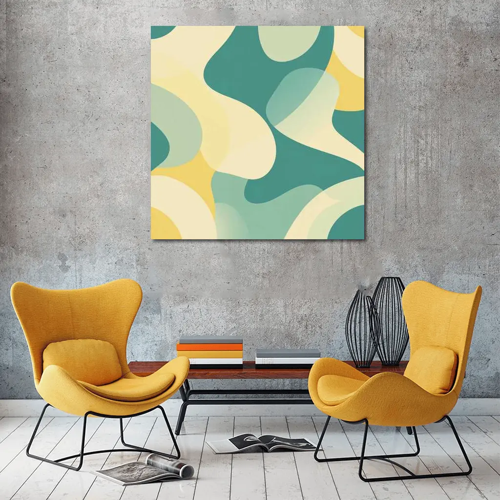 Teal Yellow Abstract Organic Blob Pattern – Wall Art
