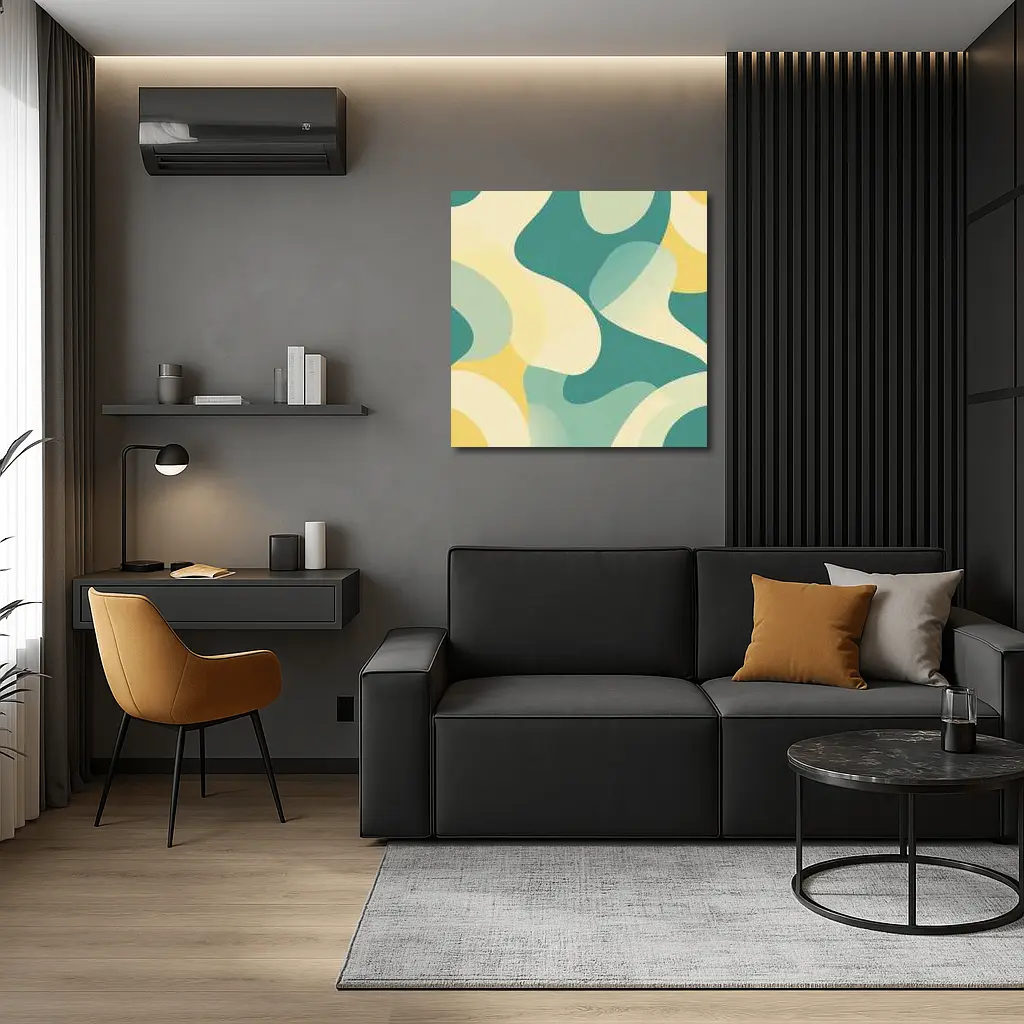 Teal Yellow Abstract Organic Blob Pattern – Wall Art