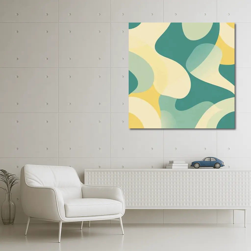 Teal Yellow Abstract Organic Blob Pattern – Wall Art