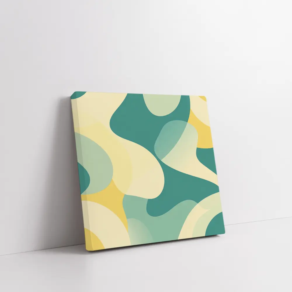 Teal Yellow Abstract Organic Blob Pattern – Wall Art