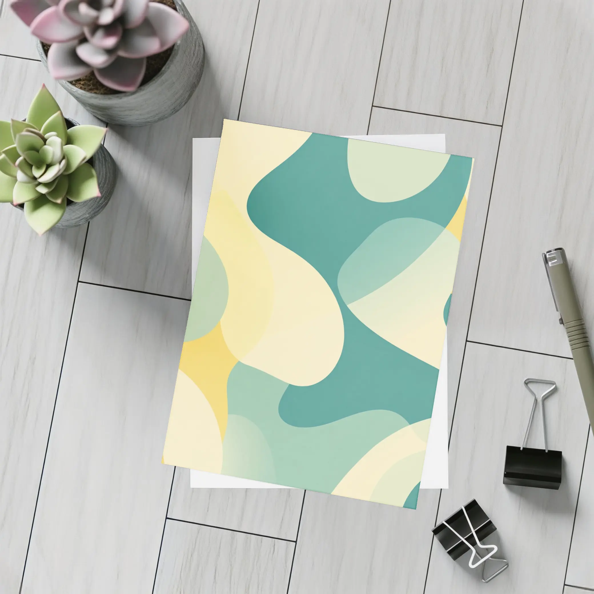 Teal Yellow Abstract Organic Blob Pattern – Postcards