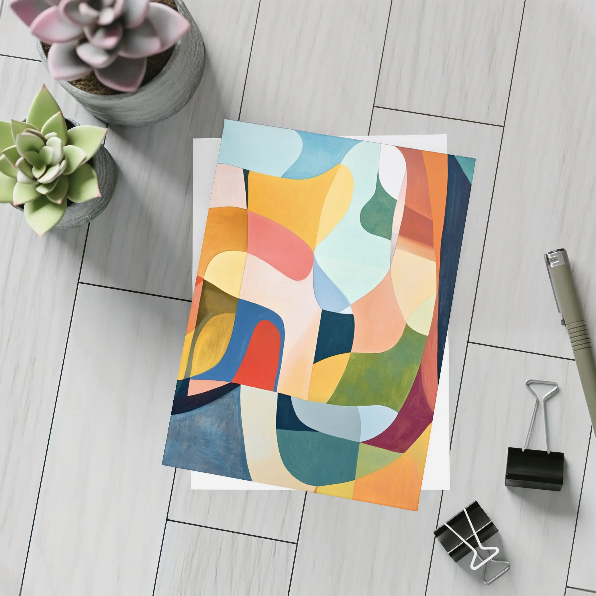 Colorful Abstract Organic Shapes Painting Art – Postcards