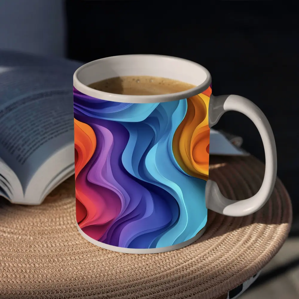 Colorful Abstract Wavy Layers Art Print – Mugs