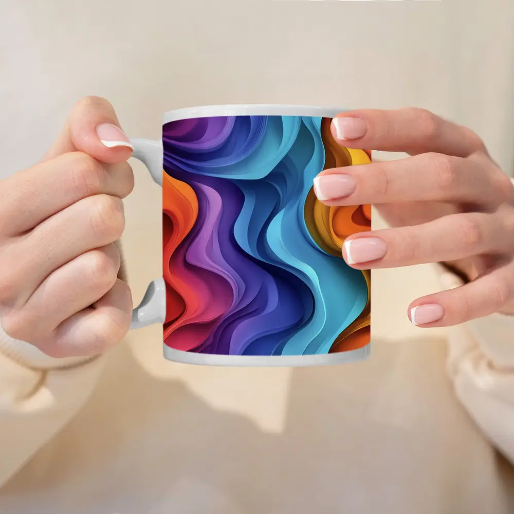 Colorful Abstract Wavy Layers Art Print – Mugs