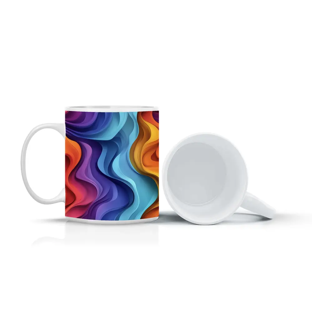 Colorful Abstract Wavy Layers Art Print – Mugs