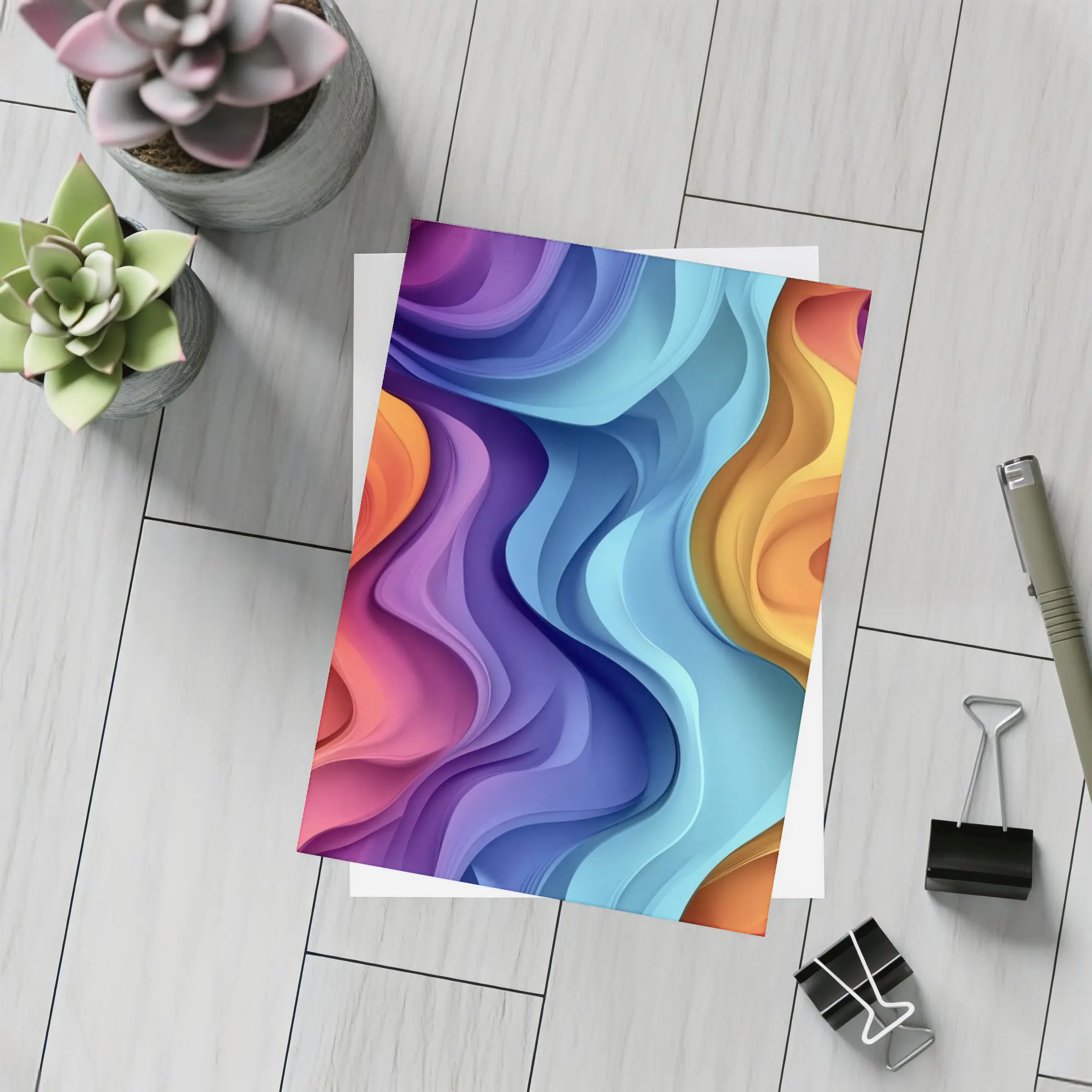 Colorful Abstract Wavy Layers Art Print – Postcards