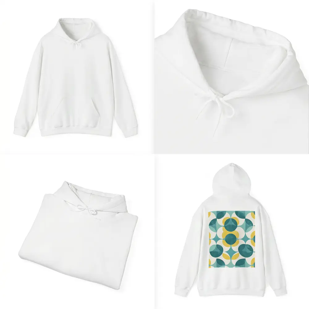 Retro Geometric Circle Pattern Teal Yellow – Hoodies