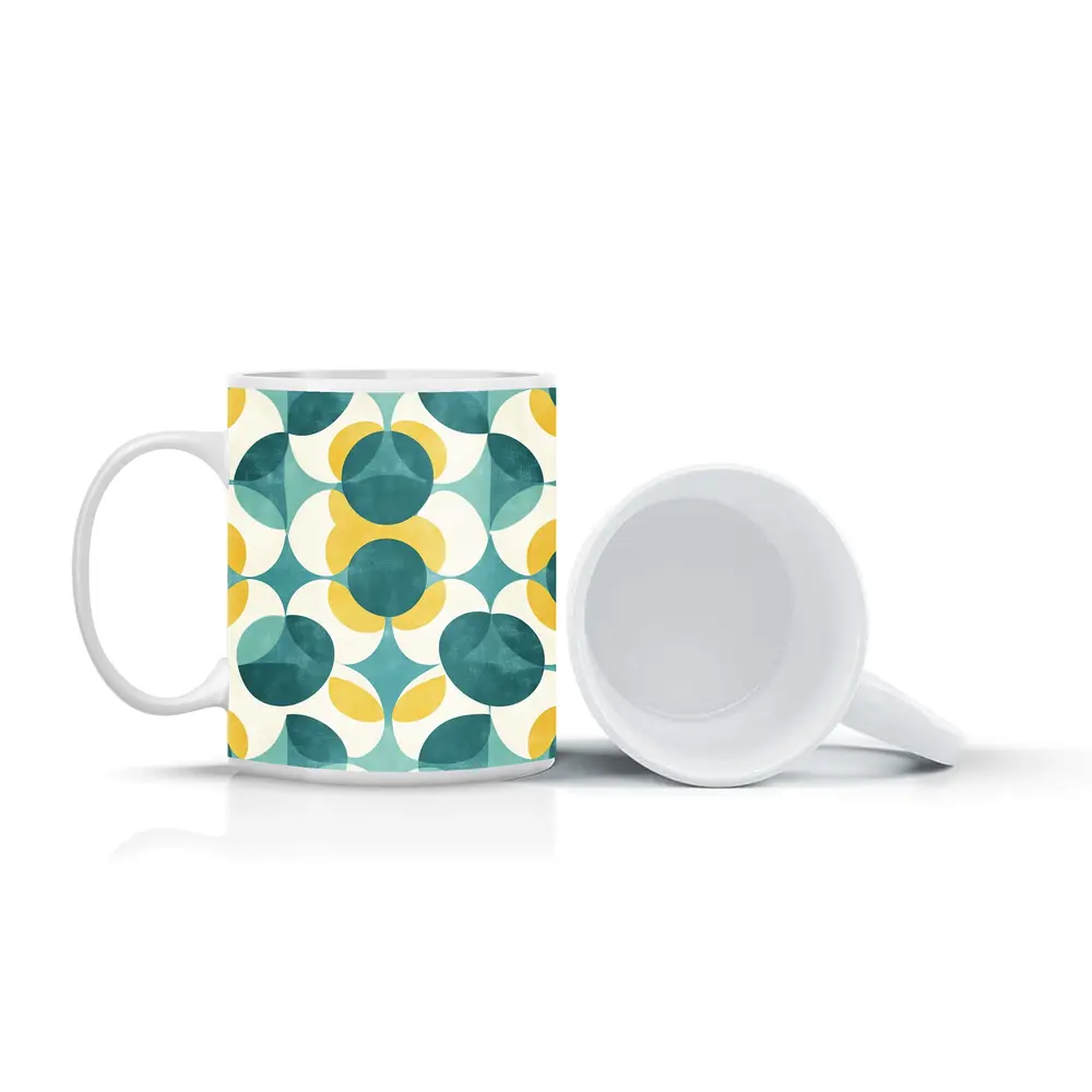 Retro Geometric Circle Pattern Teal Yellow – Mugs