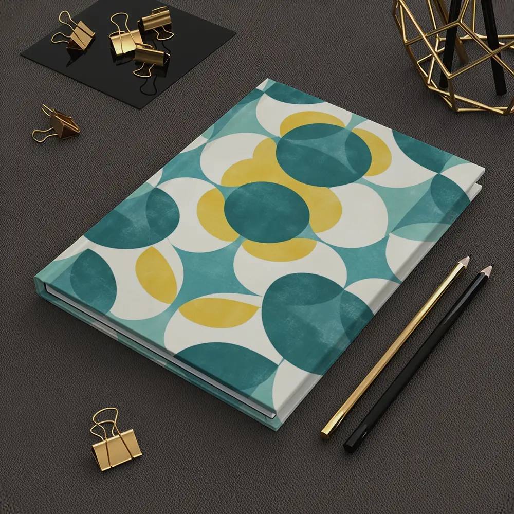 Retro Geometric Circle Pattern Teal Yellow – Notebooks