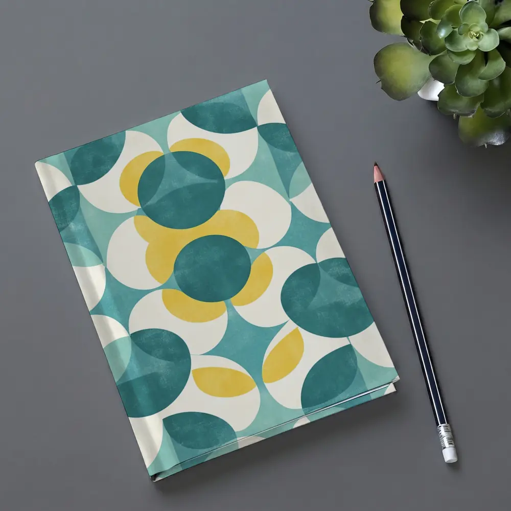 Retro Geometric Circle Pattern Teal Yellow – Notebooks