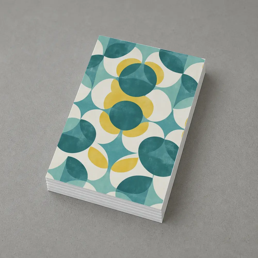 Retro Geometric Circle Pattern Teal Yellow – Postcards