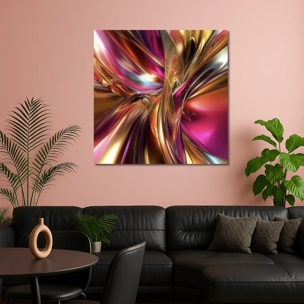 Gold Pink Abstract Metallic Swirl Art – Wall Art