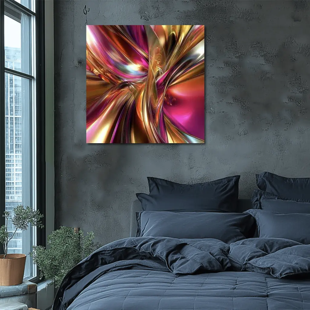 Gold Pink Abstract Metallic Swirl Art – Wall Art