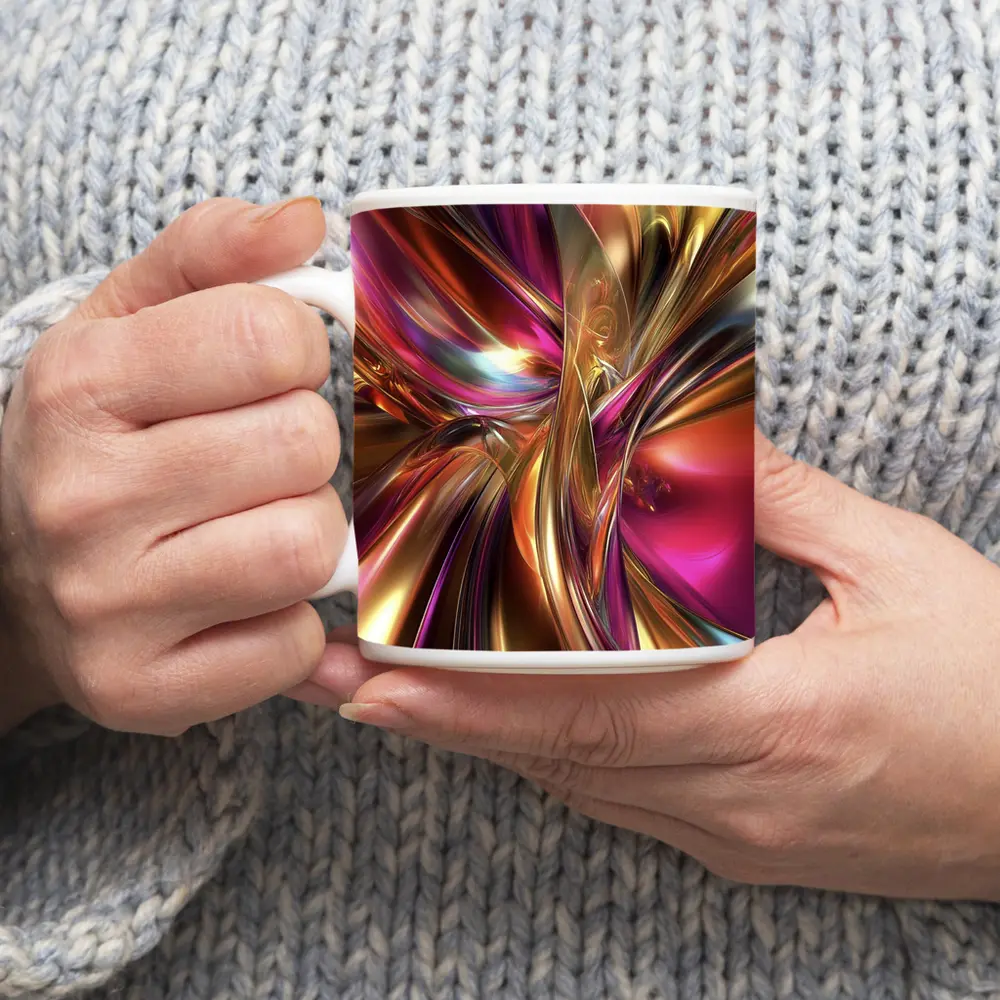 Gold Pink Abstract Metallic Swirl Art – Mugs