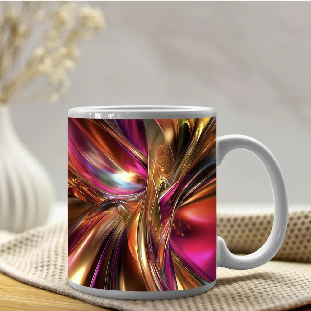 Gold Pink Abstract Metallic Swirl Art – Mugs