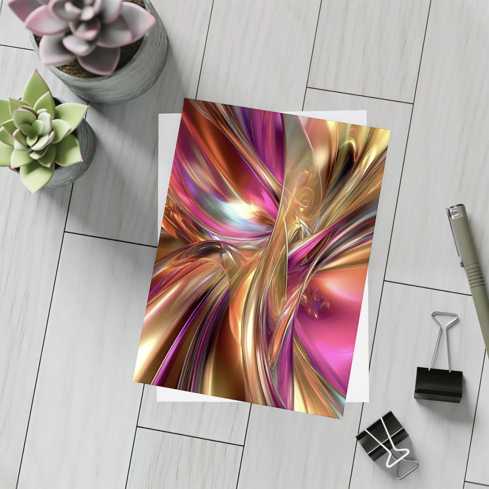 Gold Pink Abstract Metallic Swirl Art – Postcards