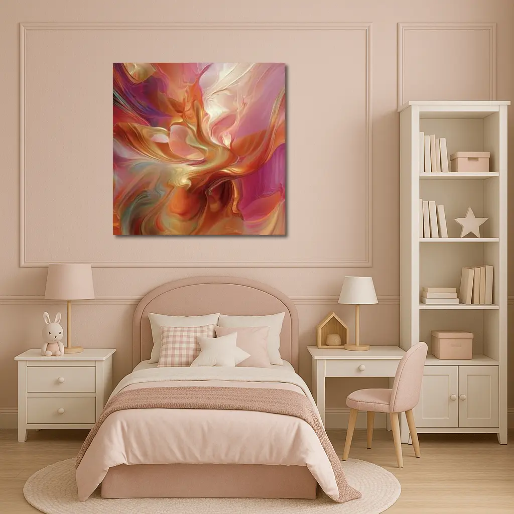 Warm Abstract Swirl Art Pink Orange Tones – Wall Art